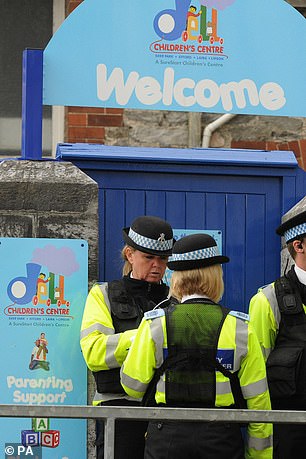 Police officers outside Little Ted's Child Day Care Unit in Laira, Plymouth, after the unit was closed in 2009