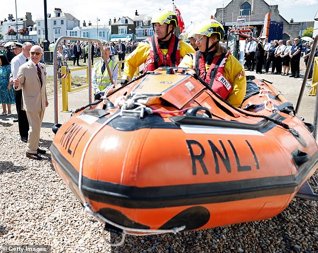 The monarch also stopped by the Walmer RNLI Lifeboat Station in Deal, where he met volunteers and watched a lifeboat launch demonstration