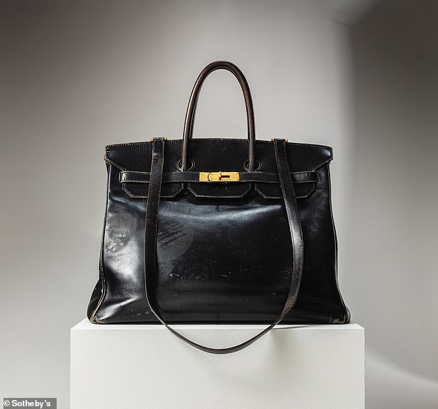 Pictured: The iconic black leather bag that belonged to actress Jane Birkin