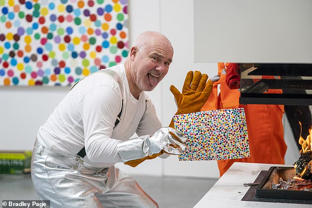 Turner Prize-winning artist Damien Hirst, pictured burning of his artwork during Frieze Week, is one of Britain's most celebrated artists