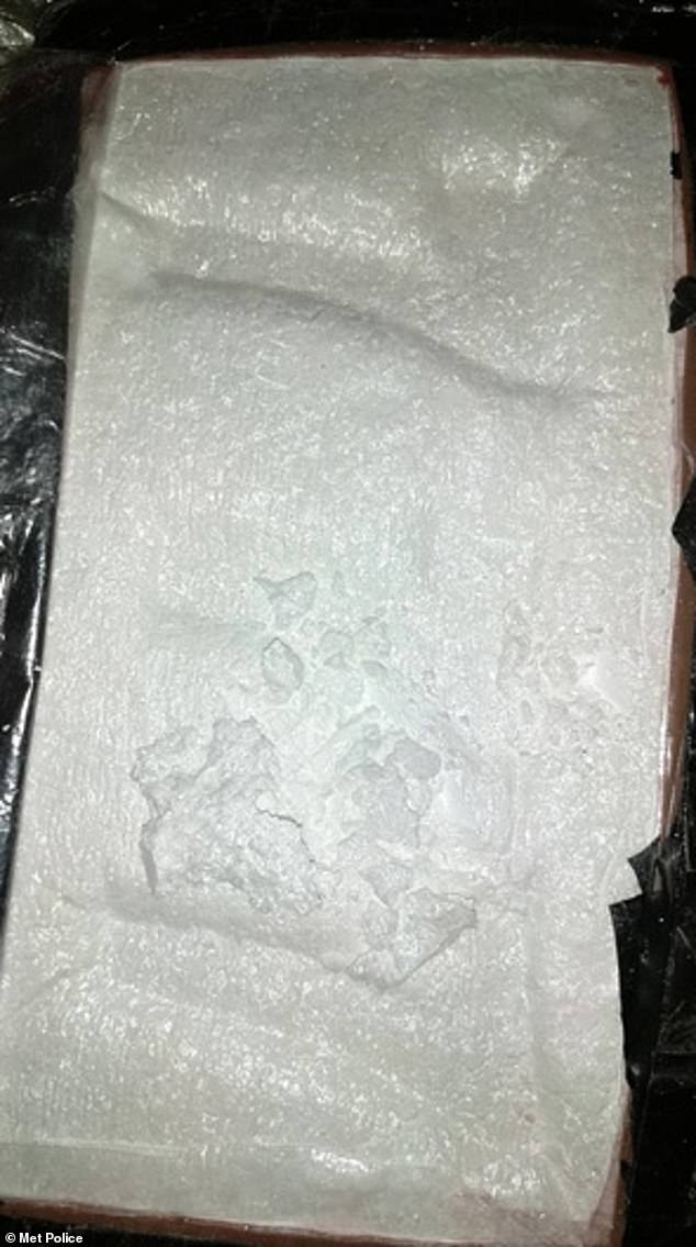 Pictured: another block of cocaine Bushi sent to a fellow gang member via EncroChat. The gang boss had taken extra steps to protect his dodgy dealings, only providing the couriers with postcodes, times, and a vague description of the customer they would be dropping drugs to