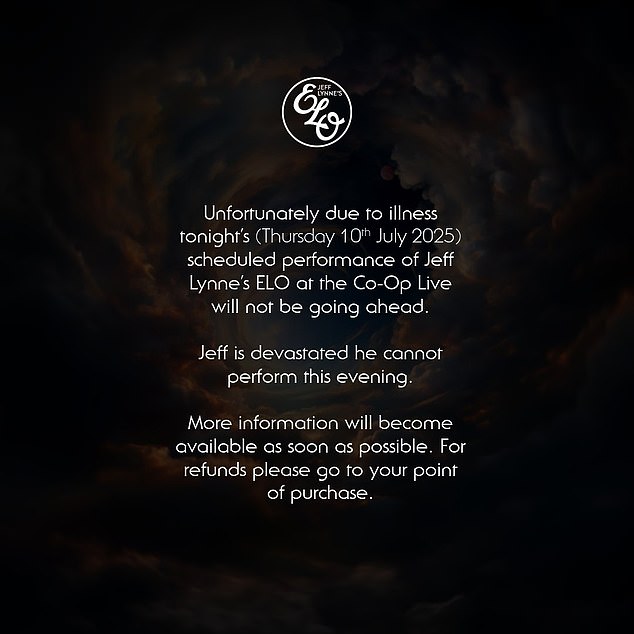 A statement shared on social media revealed the show had been cancelled due to 'illness,' with some fans saying they were given just 15 minutes notice