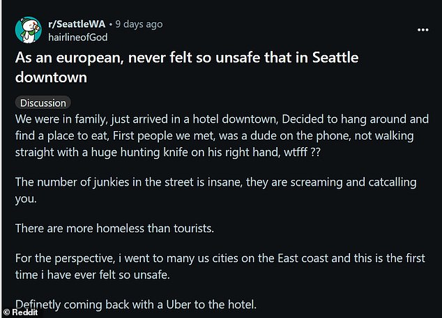 While finding a place to eat after dropping their bags off, they were horrified to encounter a man who was talking on the phone while unsteadily walking down the path with a 'huge hunting knife'