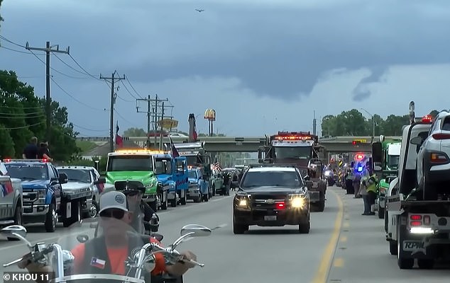 On Wednesday afternoon, Reese was honored with a police escort (pictured) through the Houston-area community of Porter as she was brought back home to Conroe to McNutt Funeral Home