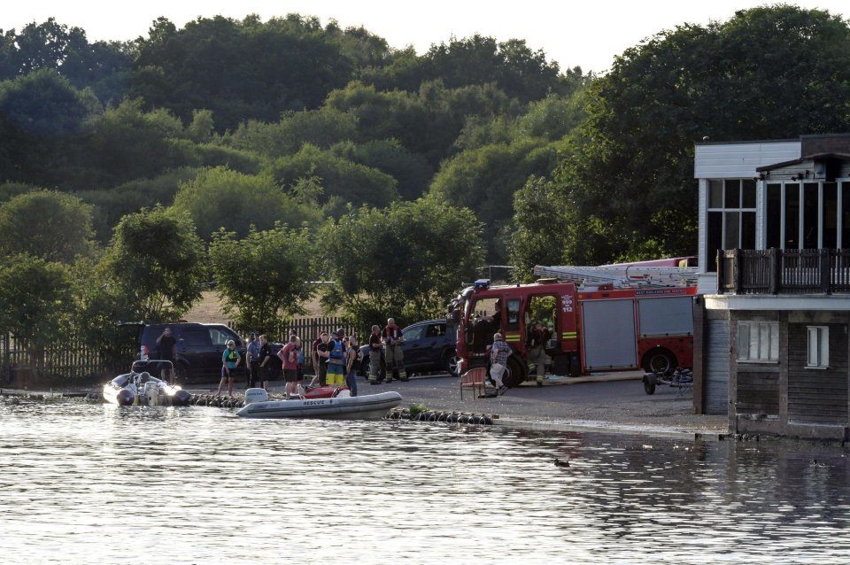 Rescue teams searching for a missing teen in a lake.