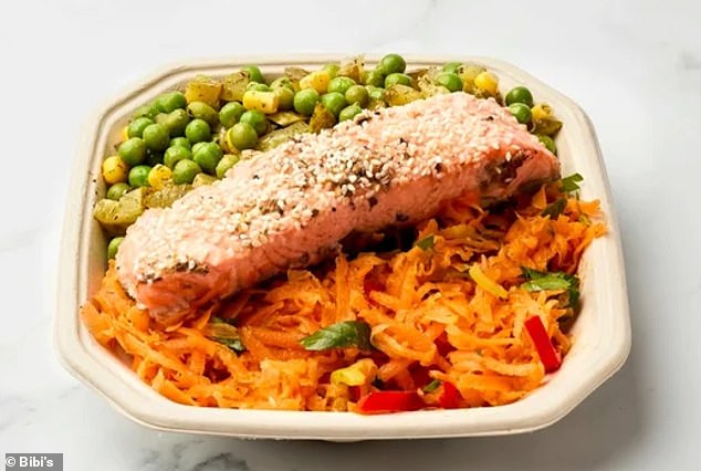 Bibi's offer some of the most expensive salad boxes in London, with their Signature Roasted Salmon costing an eye-watering £14.75 (pictured)