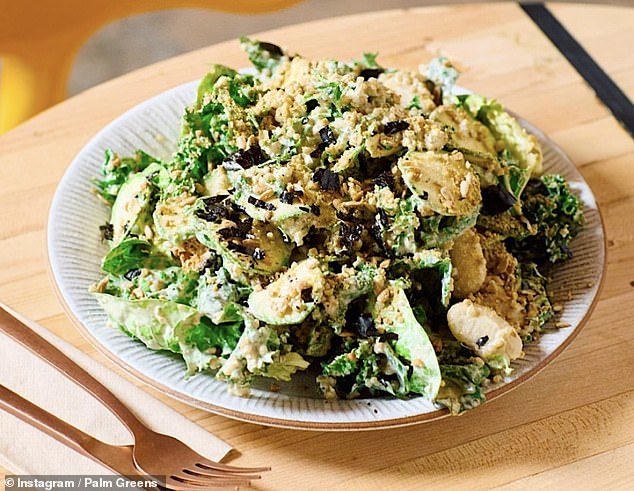 Palm Greens currently has three salads on the menu: Mexican Tostada, Kale Caesar (pictured) and Miso Mushroom, all of which cost a hefty £13.50 each