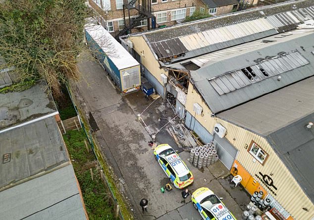 Pictured is the aftermath of the blaze which ripped through the industrial unit