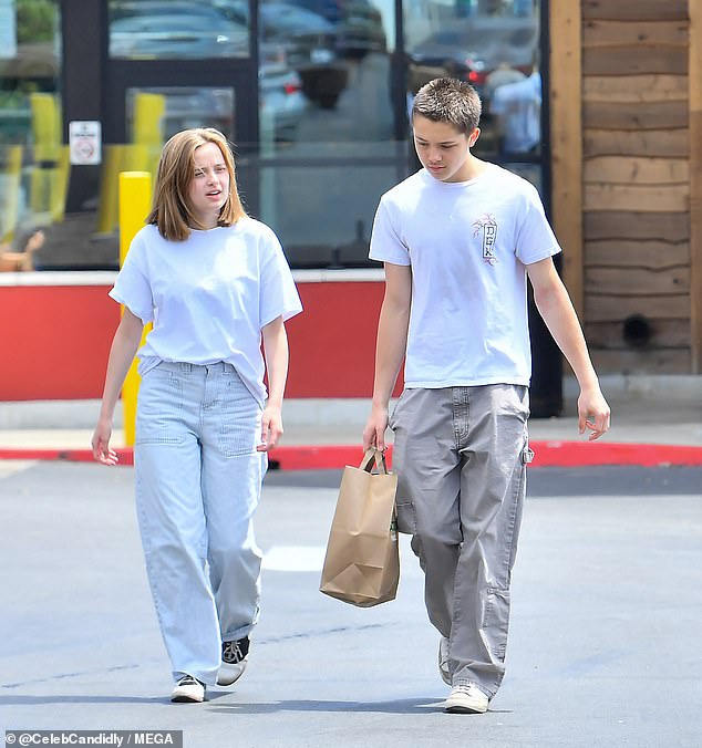 'Brad's desperate to give it one final shot to get together with them and make amends, even though he knows the chance they'll agree to spend time with him is remote to say the least,' the source told the Daily Mail (the twins are pictured last month)