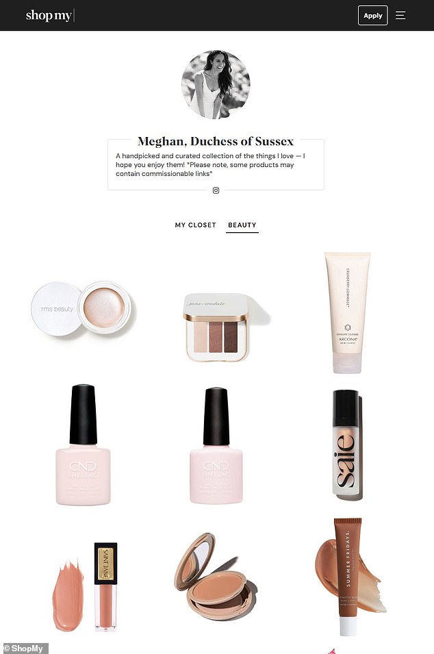 Earlier this year Meghan opened a ShopMy storefront to earn commission on products through affiliate links