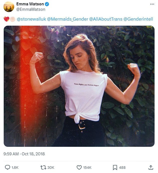 Emma Watson in a trans rights T-shirt
