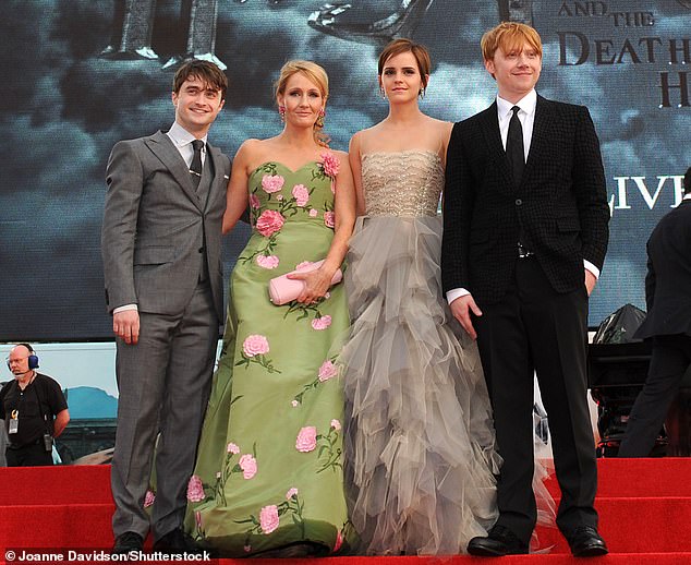 The likes of Daniel Radcliffe, Emma Watson and Rupert Grint, pictured L-R with Rowling in 2011, have distance themselves from the woman who made their careers