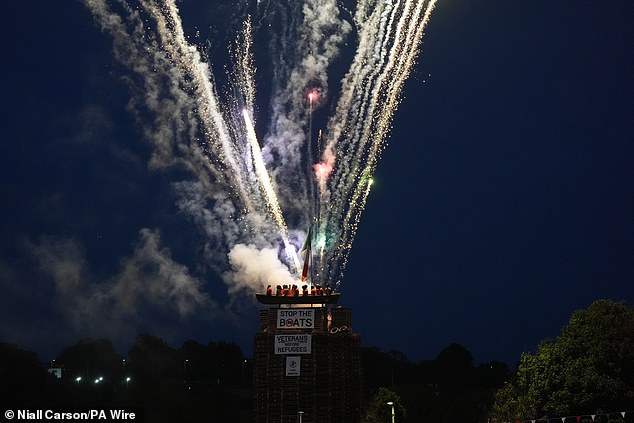 It was erected as part of the annual loyalist Twelfth of July parades, where Protestants celebrate William of Orange's victory over Catholic King James II at the Battle of the Boyne in 1690