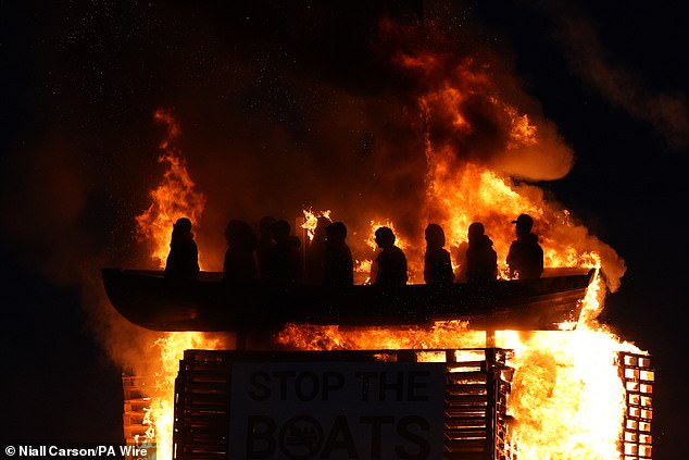 Despite calls to take the it down, the effigy was burned at around 11pm on Thursday, prompting the Police Service of Northern Ireland (PSNI) to investigate it as a 'hate incident'