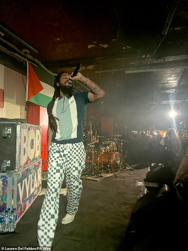 Bobby Vylan, 34, whose real name is Pascal Robinson-Foster, warned audience members in the sold-out show in London on Wednesday that they could only chant 'free Palestine'