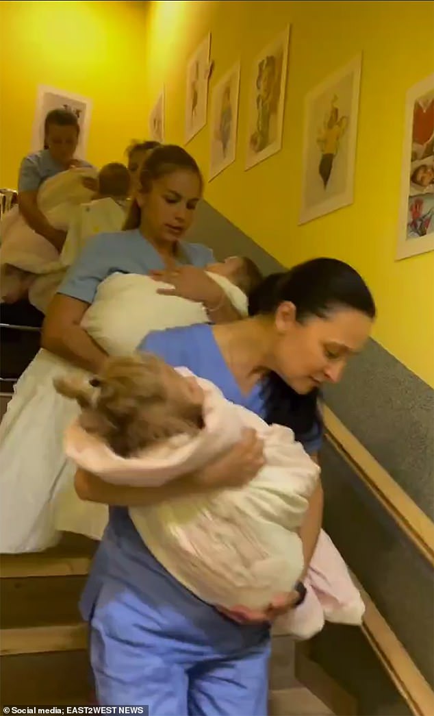 The terminally ill children had to be rushed by medics and nurses to a bomb shelter because of the Russian attacks