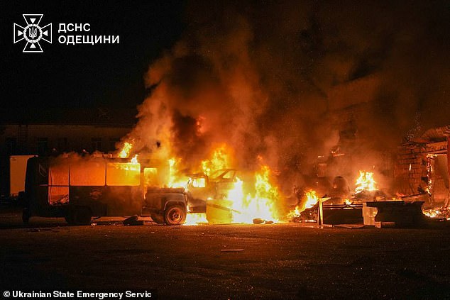 A record number of rockets and drones launched at Ukraine by Moscow last week. Pictured: Aftermath of a Russian attack in Odesa