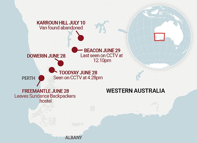 Police searched Western Australia's vast Wheatbelt region for the young traveller
