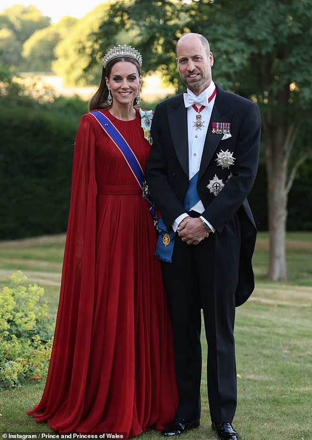 The Prince and Princess of Wales pictured in attendance at Tuesday evening's state banquet at Windsor