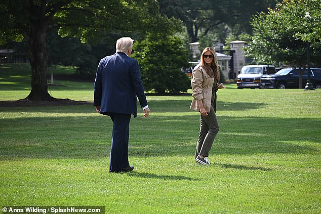 President Trump follows Melania onto Marine One for their trip to central Texas