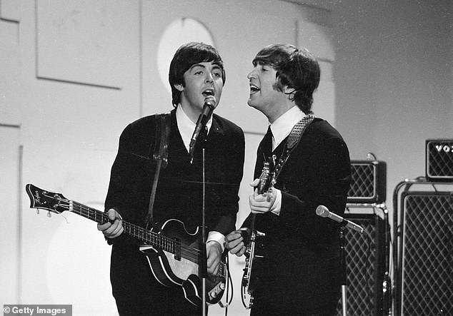 'And he says, "Yeah. And the drugs,"' he explained of McCartney's quip, which is also a joke line in the upcoming movie; (pictured with John Lennon in 1965)