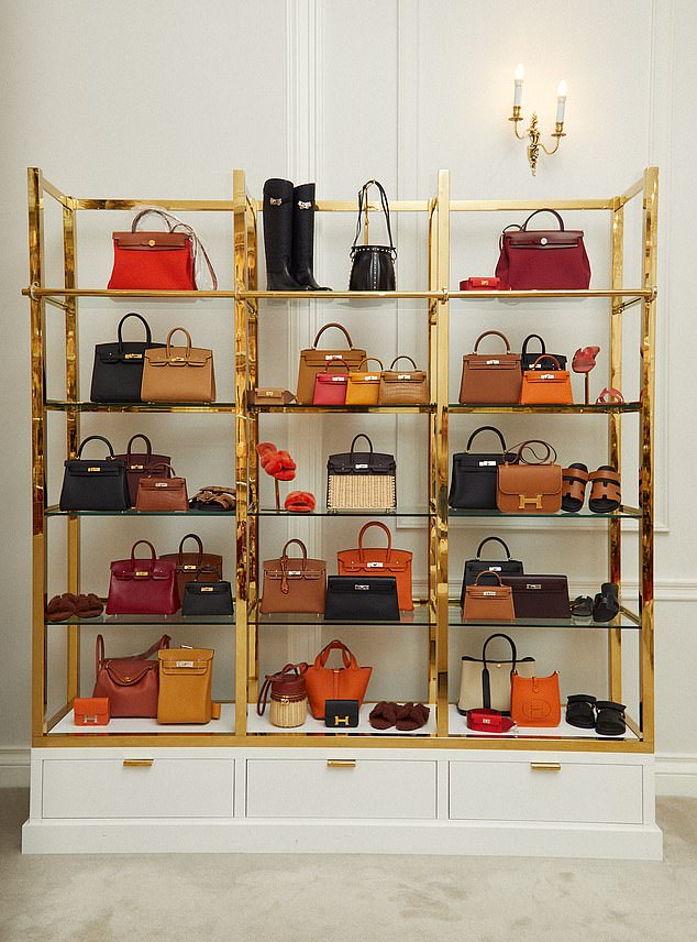 Pictured is Ms Paice's showroom before it was raided with a shelf holding some of the bags which were stolen