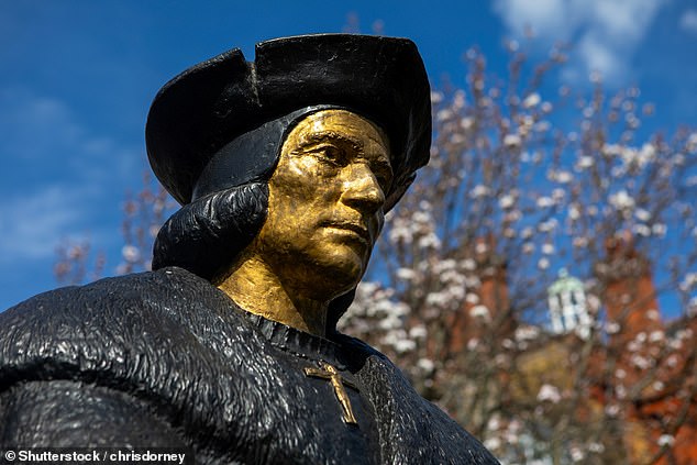 Pictured: A statue of Sir Thomas More at a church in Chelsea, London
