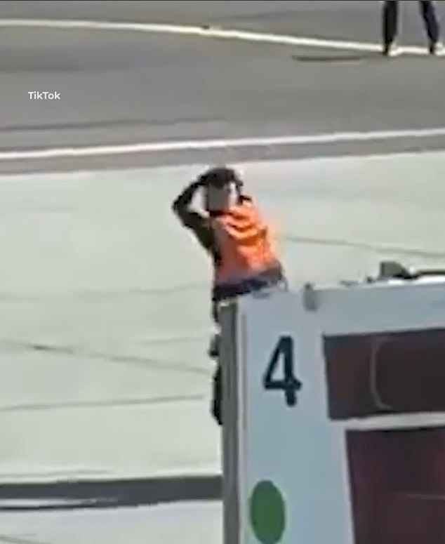 As he jumped into the engine's blades, ground staff were seen holding their heads in horror