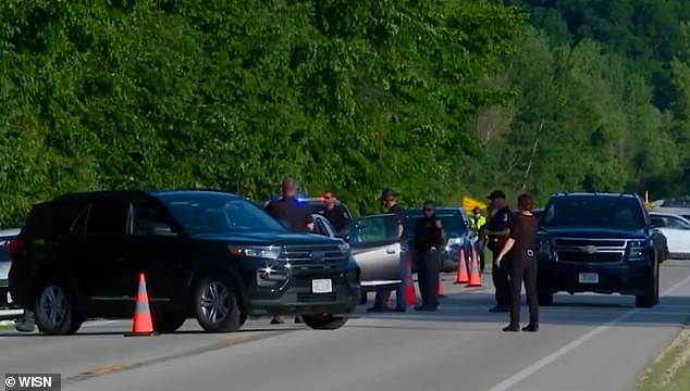 James, who lived in the home with his parents, had fled the property not long before deputies arrived. Officers are pictured near the Pabst residence on Tuesday afternoon