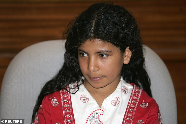 Nine-year-old Nujood al-Ahdal, whose marriage was terminated by a court, attends a news conference with her lawyer Shatha Nasser in Sanaa April 21, 2008