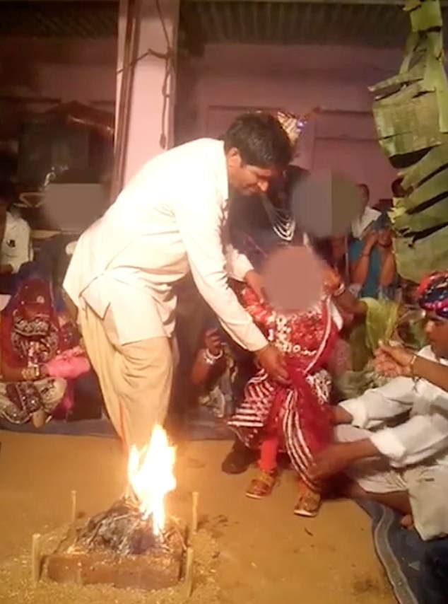 Video taken in Chittorgarh, northern India, showed child brides crying as they were forced to wed
