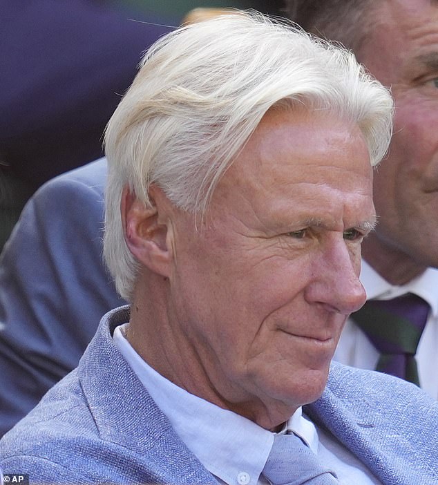 Former tennis player Bjorn Borg looks keenly on as he sits in the Royal Box on Centre Court at the Wimbledon Tennis Championships