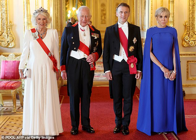 Queen Camilla and King Charles pose with Emmanuel and Brigitte Macron on Tuesday
