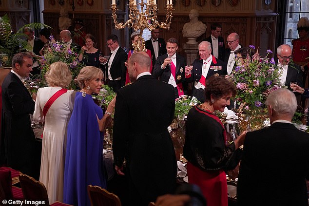 William raises his glass to Brigitte Macron during Tuesday's State Banquet