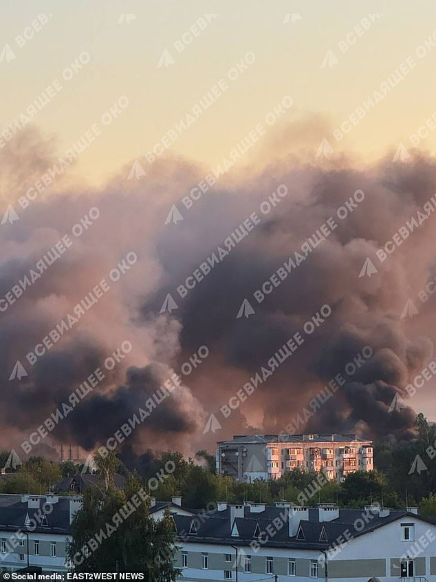 Russia targeted major cities Lviv and Lutsk as well as Chernivtsi in the assault on western Ukraine. Pictured: The aftermath of an attack in Lutsk