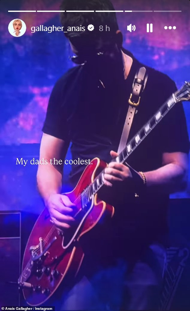 The daughter of Noel took to Instagram to share a video of her father's guitar solo as she penned: 'My dad's the coolest'