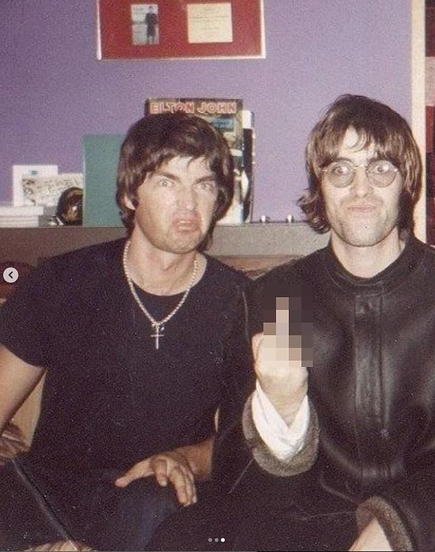The formerly warring brothers are pictured during the band's 90s heyday
