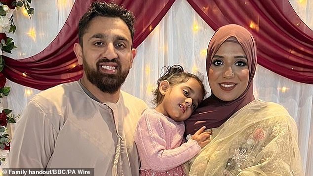 Akeel Nanawaba (left), 36, his wife Hannaa (right), 30, and their four-year-old daughter Sarah were flying home from a five-day family celebration when the Air India Dreamliner crashed shortly after take-off. They also died in the tragedy