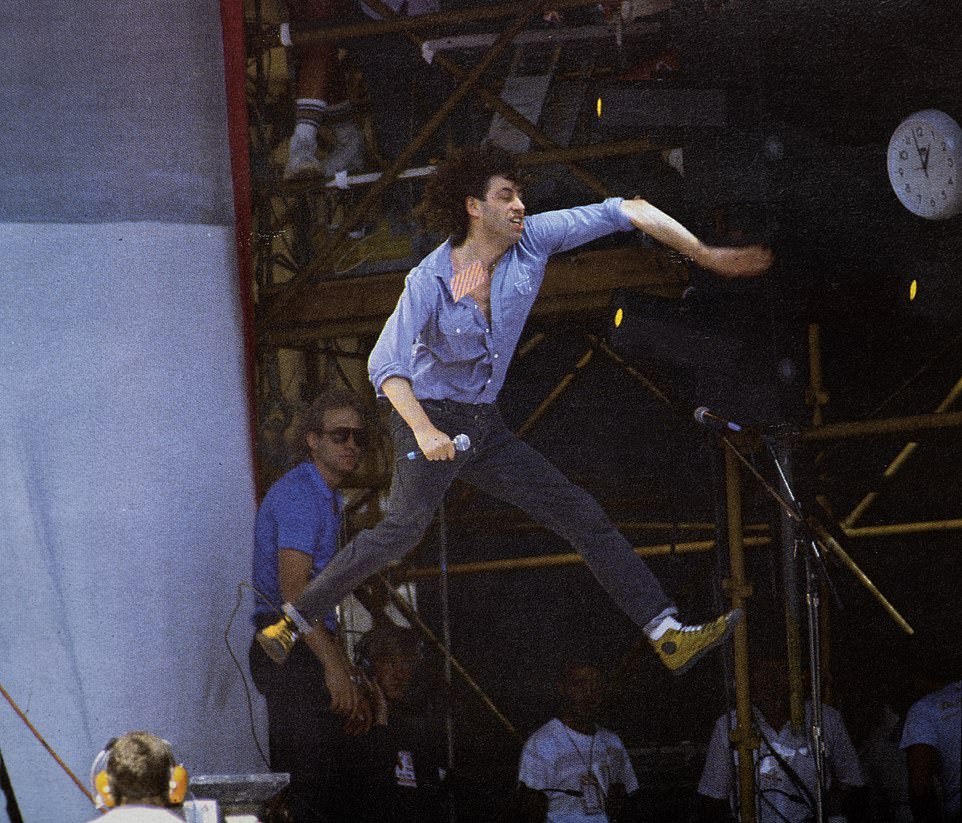 Bob Geldof captured mid-jump as the lead singer of The Boomtown Rats