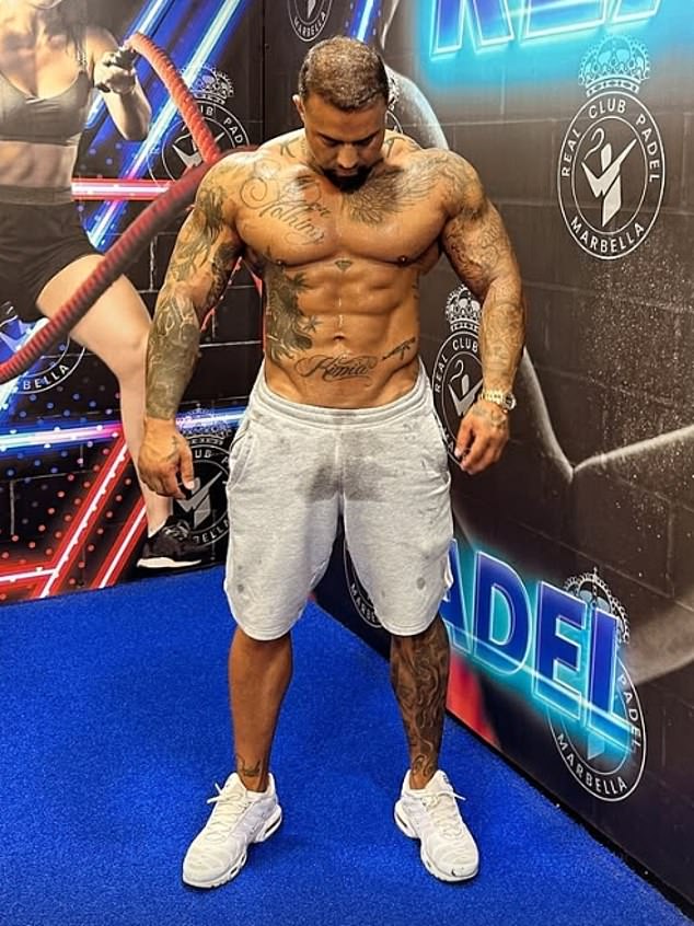 On January 2, former Hells Angels member and ex-MMA fighter Saman Baghi, 34 (pictured in The Real Gym Padel Club) was shot in the anus and testicles as he left the building, although he survived the attack