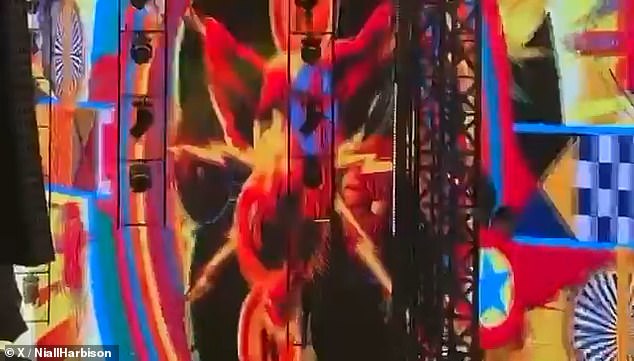 During the show the musician paid a special tribute to his rescue dog after his face was projected as part of the light show (pictured)