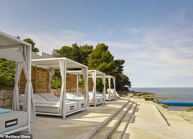 Pictured: Cabanas on the Grand Brioni's private beach