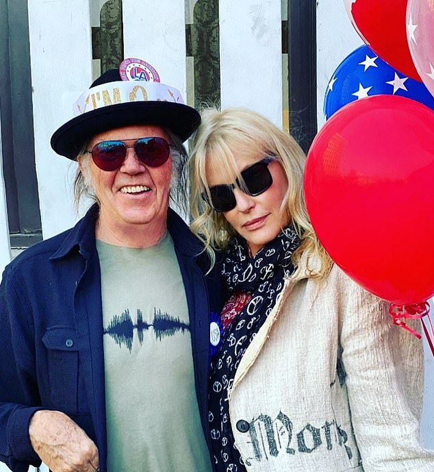 Amber, 41, was left devastated after her mother died from ovarian cancer aged 66 in 2019 - five years after the rocker left her for Hollywood actress Daryl Hannah (pictured with Neil Young) bringing their 36-year marriage to an end