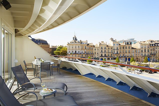 A luxury view on a balcony of one of the apartments on The World. Deck 11 (the top deck) is more than 3,000 sq ft and comprises three bedrooms, three bathrooms, drawing room and dining room (seating 12), kitchen and a spectacular wrap-around balcony