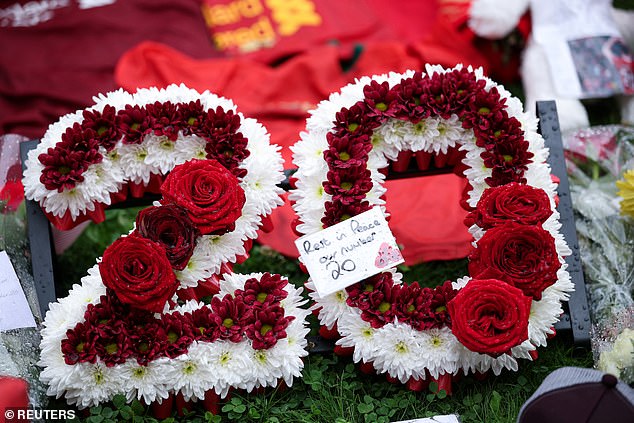 Messages and floral tributes have been left outside Anfield following Jota's tragic death