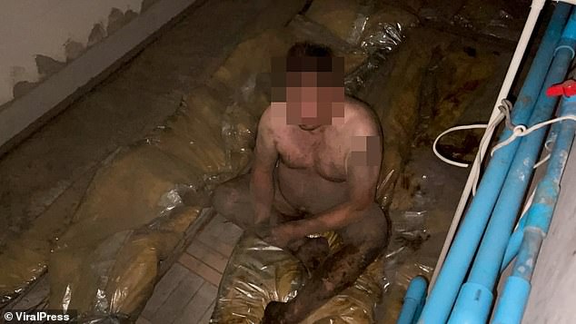 Paramedics said they found the tourist in a dazed state and covered in excrement while half-lodged in the ceiling