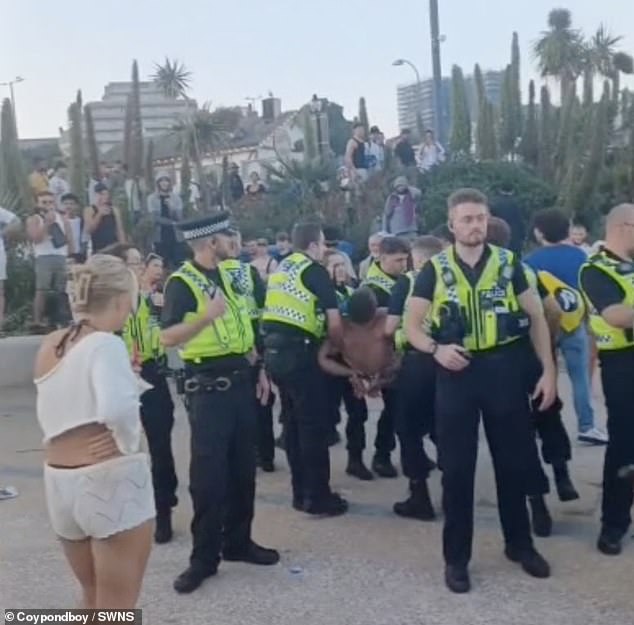 Five officers were assaulted as they began making arrests in Bournemouth on Monday last week
