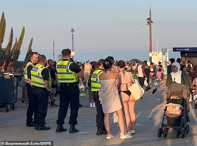 The scene near Bournemouth pier in Dorset after a brawl on the seafront on Monday last week