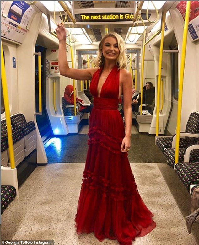 The year before Georgia boarded the underground en route to the award ceremony  with her Made In Chelsea pal Ollie Locke wearing a stunning  scarlet gown