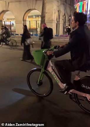 Chalamet appeared to be promoting the American brand's carbon-free message by opting for the humble bike - available to rent in select cities across the world - over a chauffer driven car